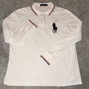Big Pony White Polo Ralph Lauren Golf Polo Tennis embossed LS summer shirt L